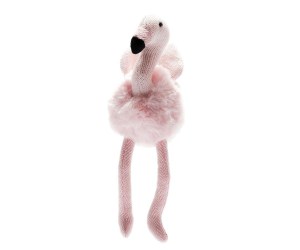 small pale pink fluffy flamingo baby toy with rattle